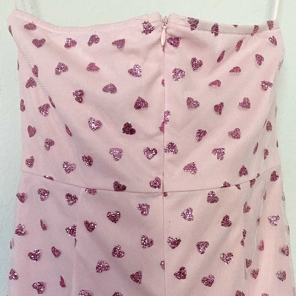 Superdown Fifi Mesh Mini Dress Pink Glitter Heart Print Bodycon Party Sz Medium - Picture 10 of 12
